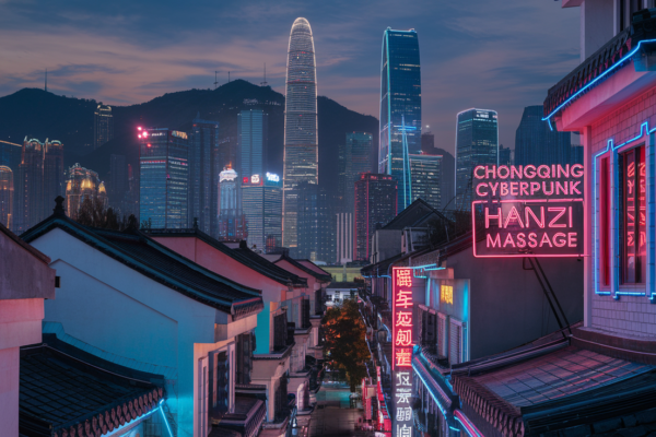 Chongqing Cyberpunk City Neon Hanzi Massage Sign